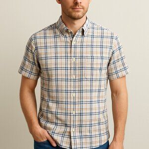 Eddie Bauer Blue & White Plaid Casual Button-Down Shirt | Men’s Size Medium